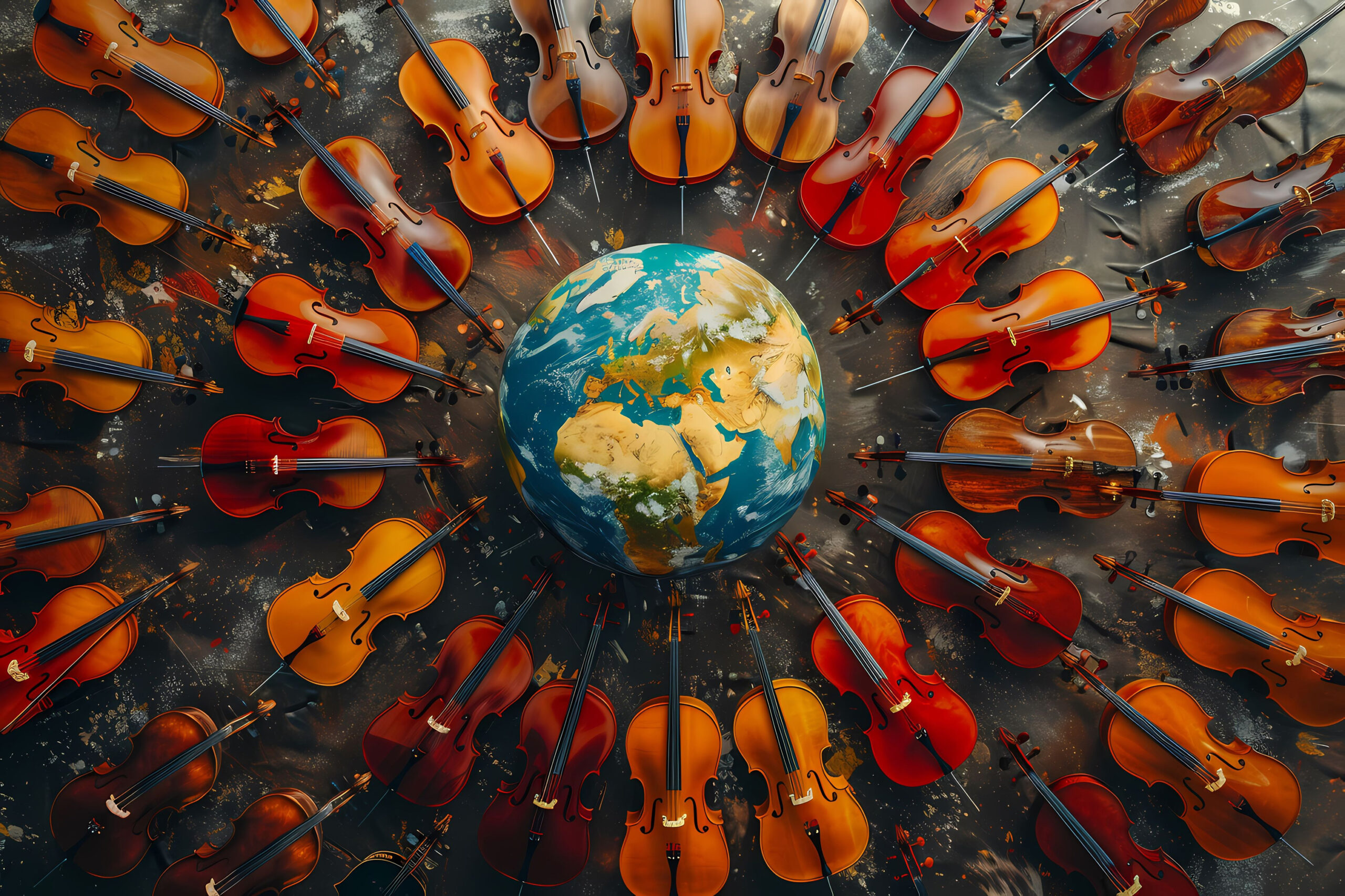 3d Realistic Globe With Musical Elements Scaled